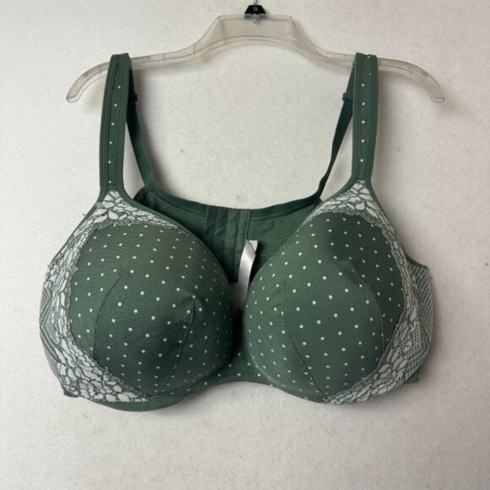 Cacique Lane Bryant Lightly Lined‎ Balconette Underwire Lace Bra green 46DDD
